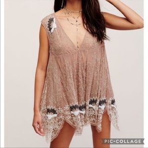 Free People “Deep Sleep” RARE Nude Beaded Slip Dress